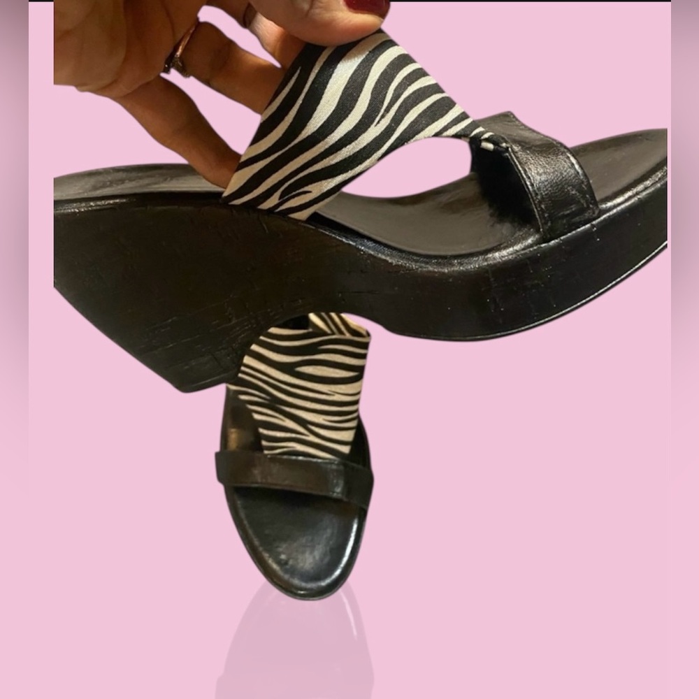 Naturalizer Black Zebra Wedge Sandals